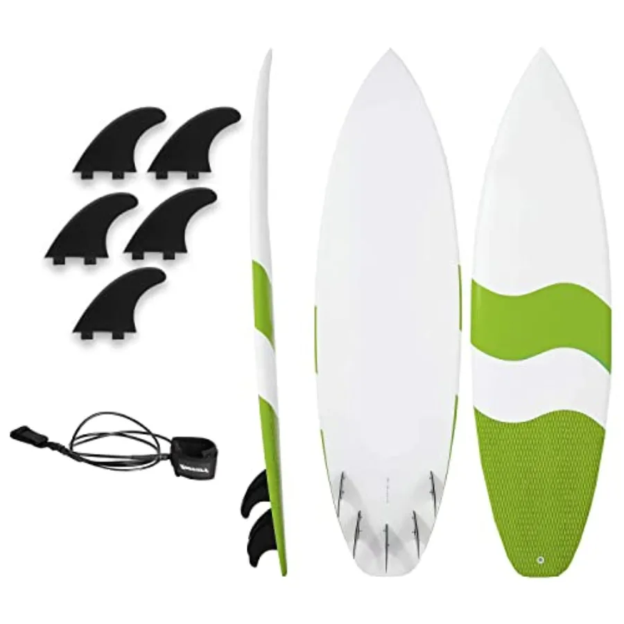 Prancha de praia de ondas oceânicas, prancha de fibra de vidro para iniciantes e surfistas intermediários, azul e branco, durável, flexível, para todas as idades