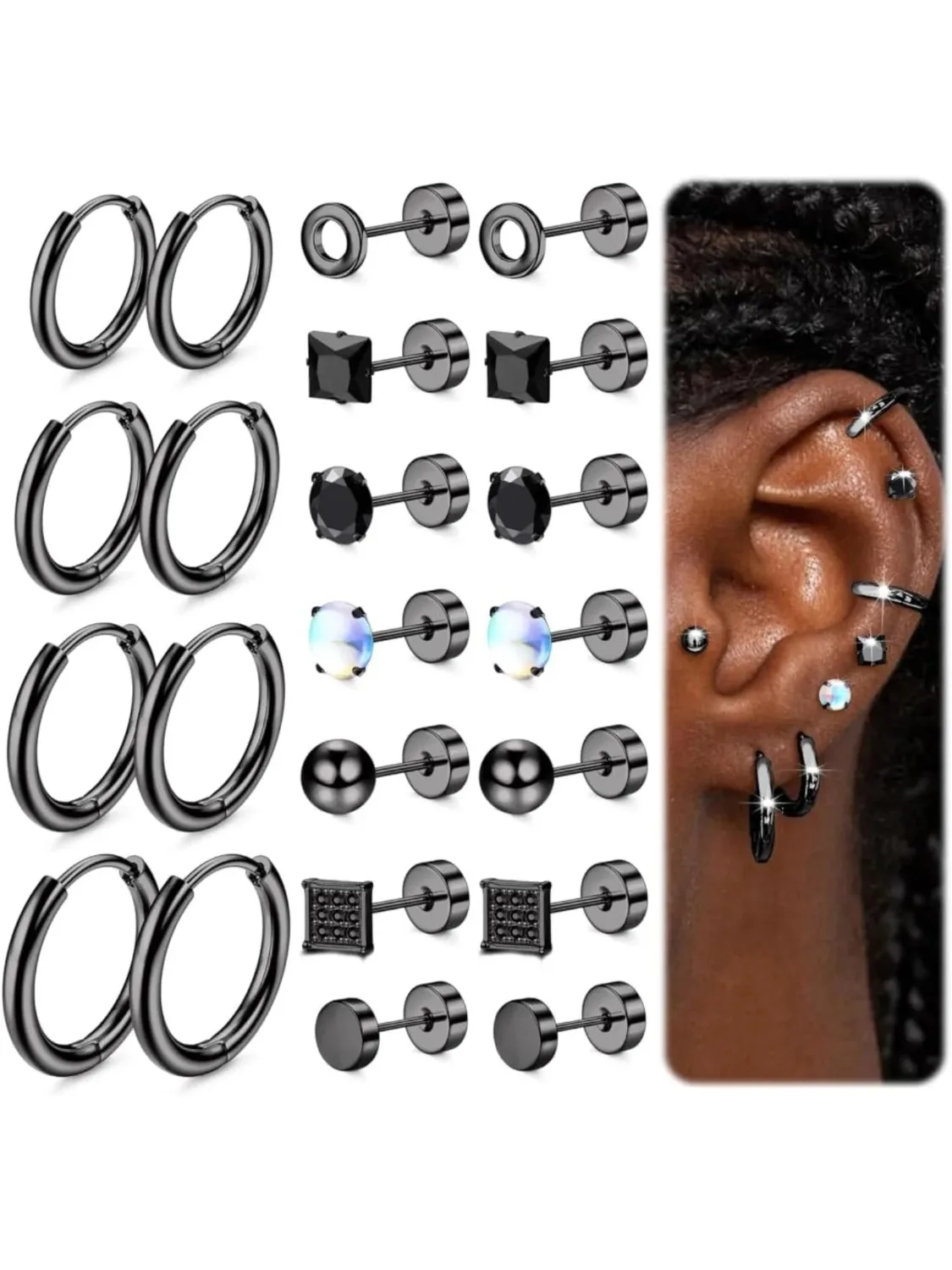 

Florideco Flat Back Earrings for Women Men Surgical Steel Stud Earrings Sets Cartilage Tragus Hypoallergenic Piercing Jewelry