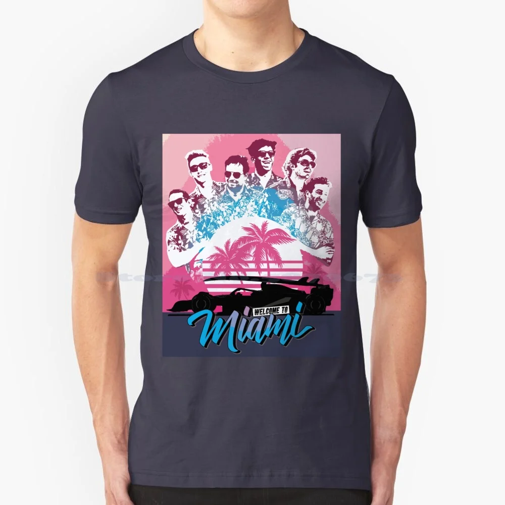 Miami-Welcome To Miami Grand Prix T Shirt 100% Cotton Tee Usa United States Race Grand Prize Miami Vice Surf George Russell