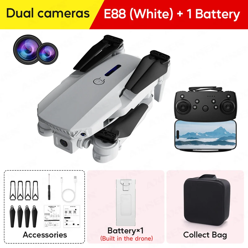 AXNEN E88 Pro RC WiFi FPV Drone 4K Professioneel Met 1080P Groothoek Dual HD Camera Opvouwbare Quadcopter Hoogte Hold Speelgoed Cadeau