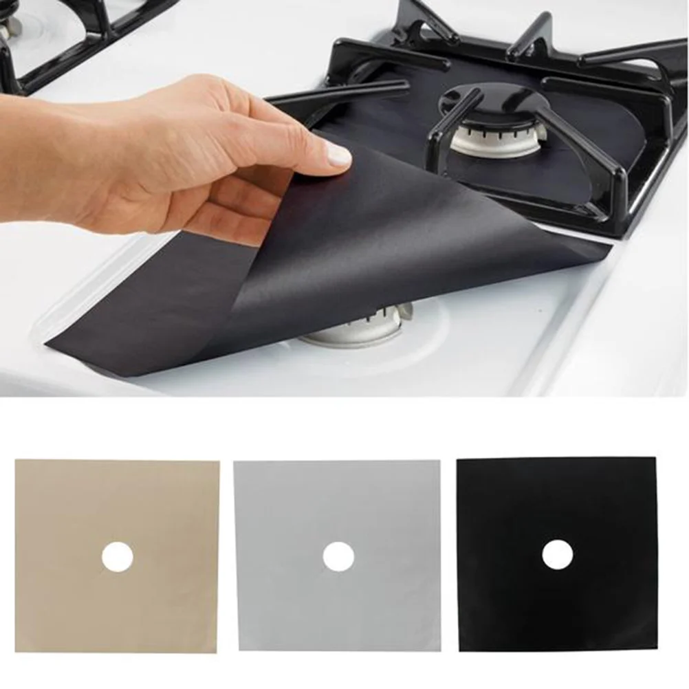 4pcs Non-Stick Stove Burner Covers Gas Range Protector Reusable Hob Stovetop Liners Clean Mat Pad (Black)