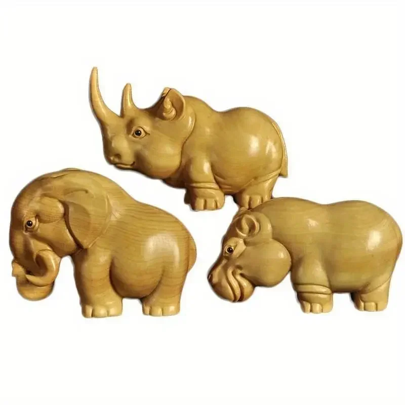 かわいい木彫り動物像装飾品用品彫刻と置物家の装飾デスクアクセサリー