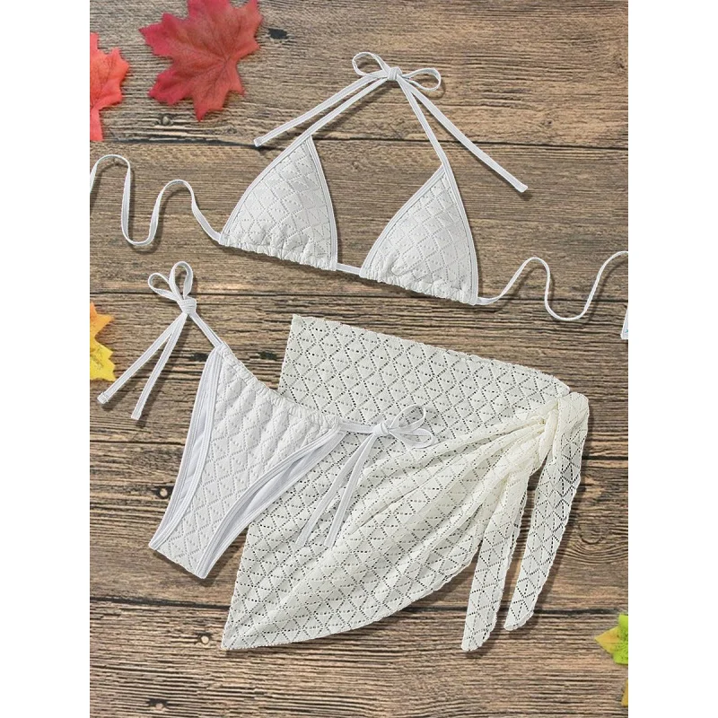 Three-Piece Set with Tie Backless Mesh Skirt Bikini Sexy Hot-Selling In-Stock Swimsuit Women's Swimwear
