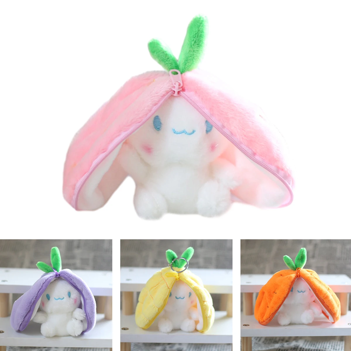 Creative Funny Doll Carrot Rabbit Plush Toy Stuffed Soft Bunny Hiding In Strawberry Bag Toys For Kids Girls Birthday Gift