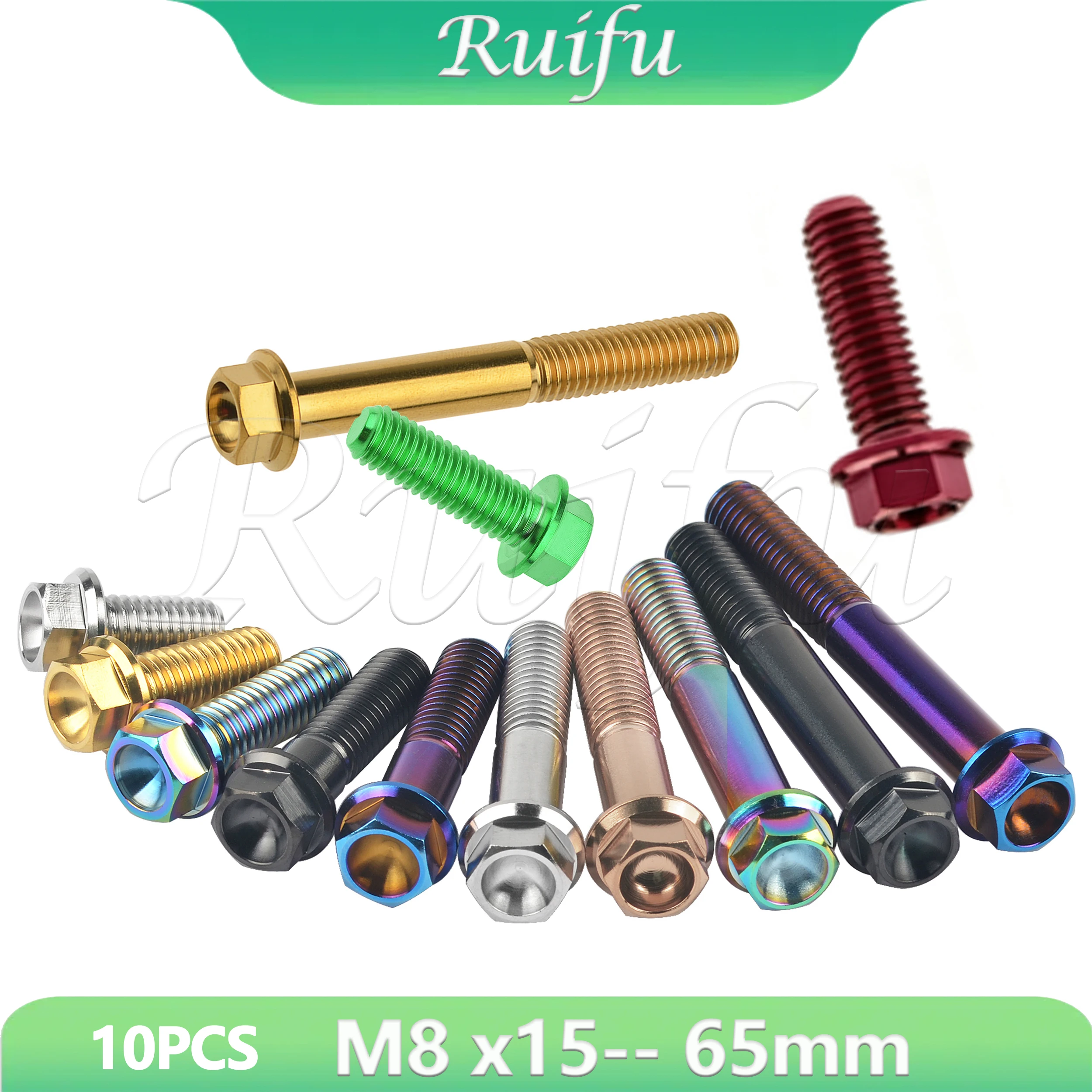

Ruifu Titanium Bolt 10PCS Flange Hex Small Head Motorcycle Bolt M8 x15-- 65mm P1.25mm