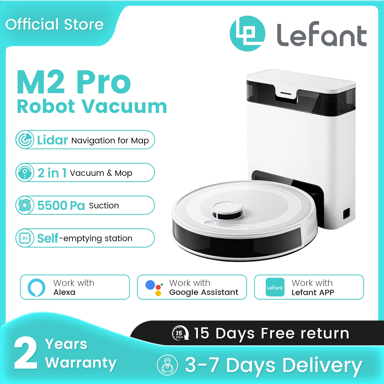

Lefant M2 Pro LDS Robot Vacuum and Mop Combo, 5000Pa Suction, Smart Mapping,60 Days Hands off Cleaning Vacuum