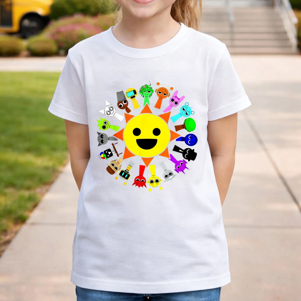 Sprunki Incredibox Sun All Characters Kids T-Shirt Cartoon Game Graphic Casual Cotton Short  Tee for Boys Girls Sprunki Fan Gift