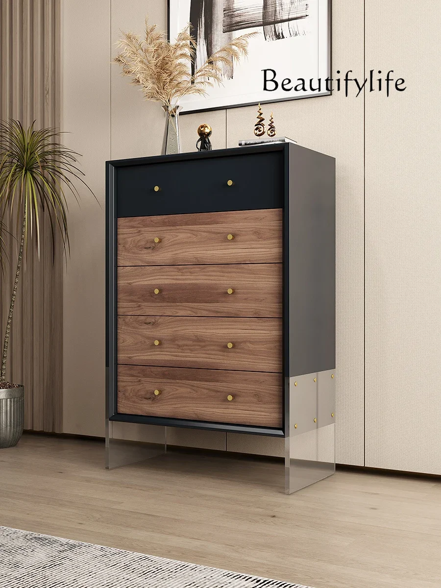 

furniture American Simple Modern Solid Wood Storage Cabinet Living Room Wall Storage Minimalist Light Luxury Six-Drawer Cabinet