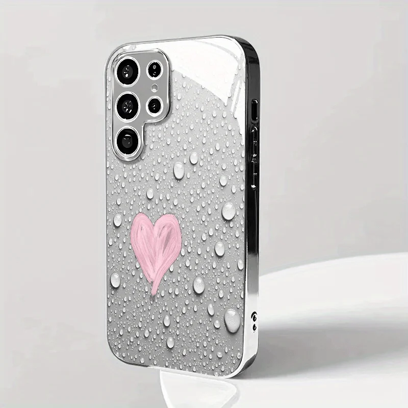 Water droplet powder heart pattern electroplated silver Phone Case for Samsung Galaxy S26 S25 S24 S23 S22 S20FE/Ultra/Plus Cover