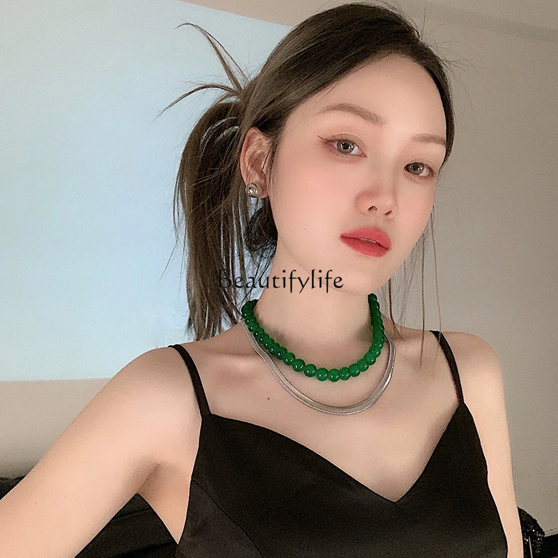 Exaggerated Green Micro Glass Bead for Women, European and American Minority Fashion Temperament, New