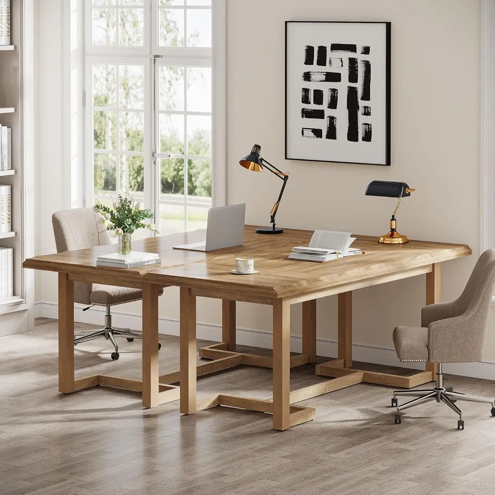 Computer Desk, Rectangular Writing Table with Solid Wood Legs and Thickened Desktop, Computer Desk