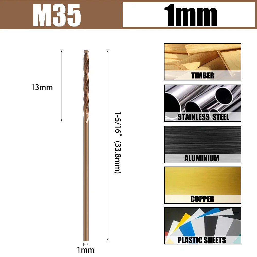 LAVIE HSS M35 Kobalt-Spiralbohrer 1-5mm, Vollgeschliffener Superharter Hochgeschwindigkeitsstahl-Set für Holz, Metall, Edelstahl – Detail 5