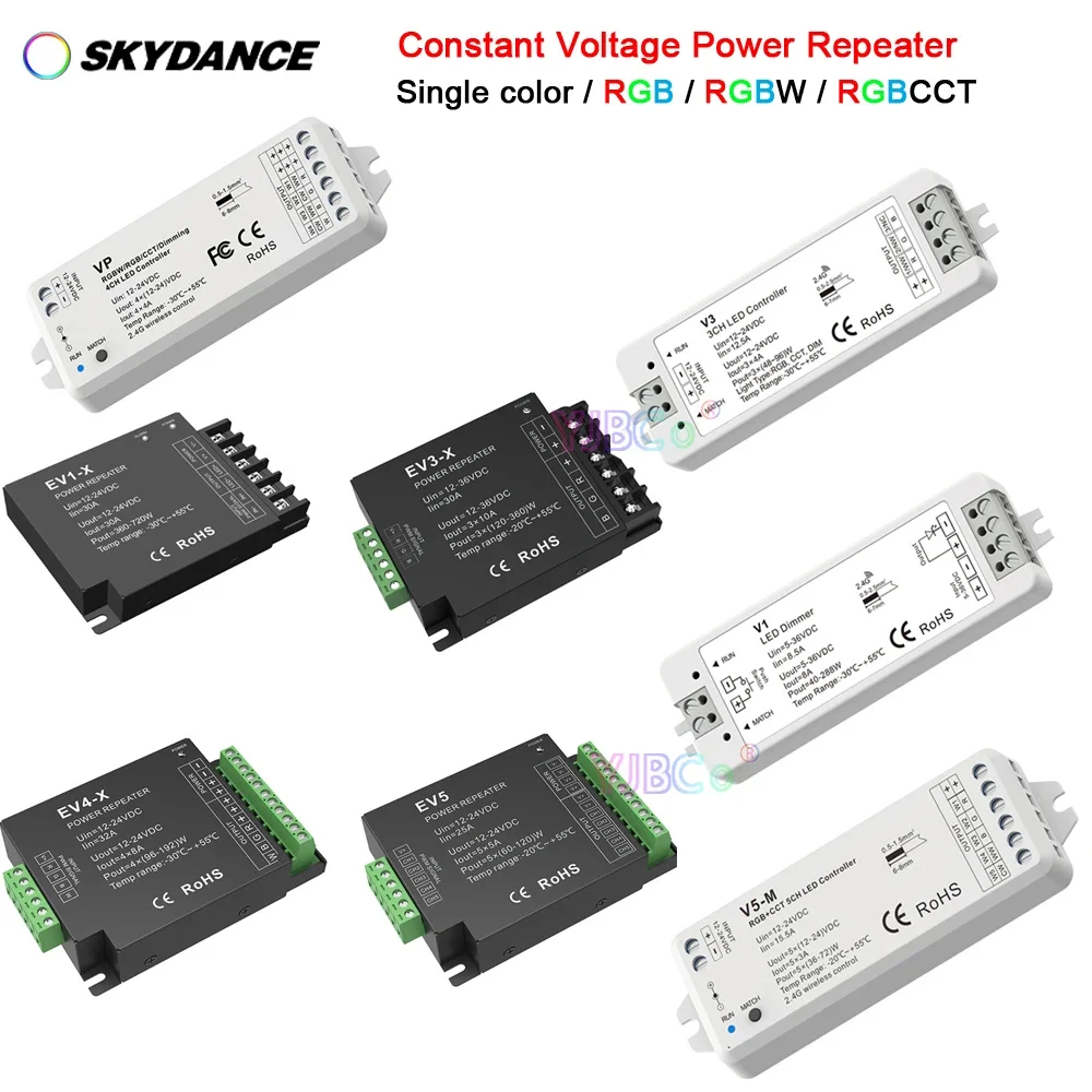 

Skydance Single color/RGB/RGBW/RGBCCT LED Strip Power Repeater 1CH 3CH 4CH 5CH PWM signal monochrome Light Controller 12V-24V DC