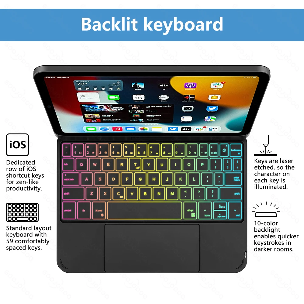 iPad Mini 6 Case with Keyboard 2021 8.3-inch 6th Generation Touchpad 10 Colors Wireless Backlit Keyboard 360 Rotatable Keyboard