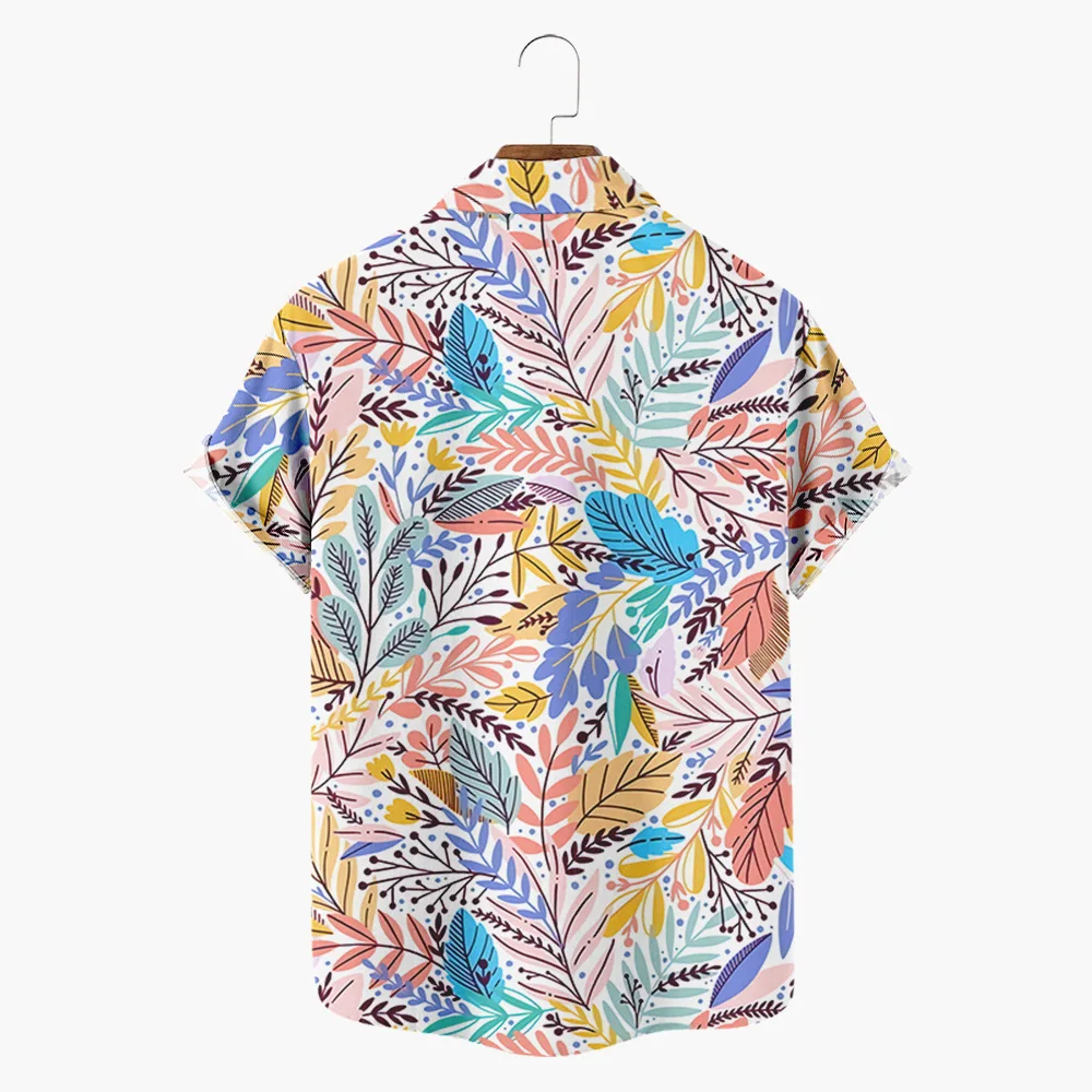 2021 new cross-border summer leaf floral 2 3D digital printing trend loose short-sleeved shirt men's top