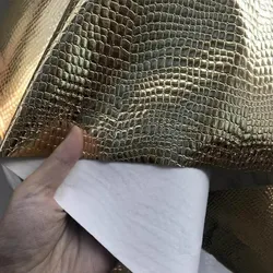 Mirror Crocodile Pattern PU Leather Fabric, Gold Metal Feel, Sewing Material, DIY Stage Clothing Bag, Reflective Fabric, New