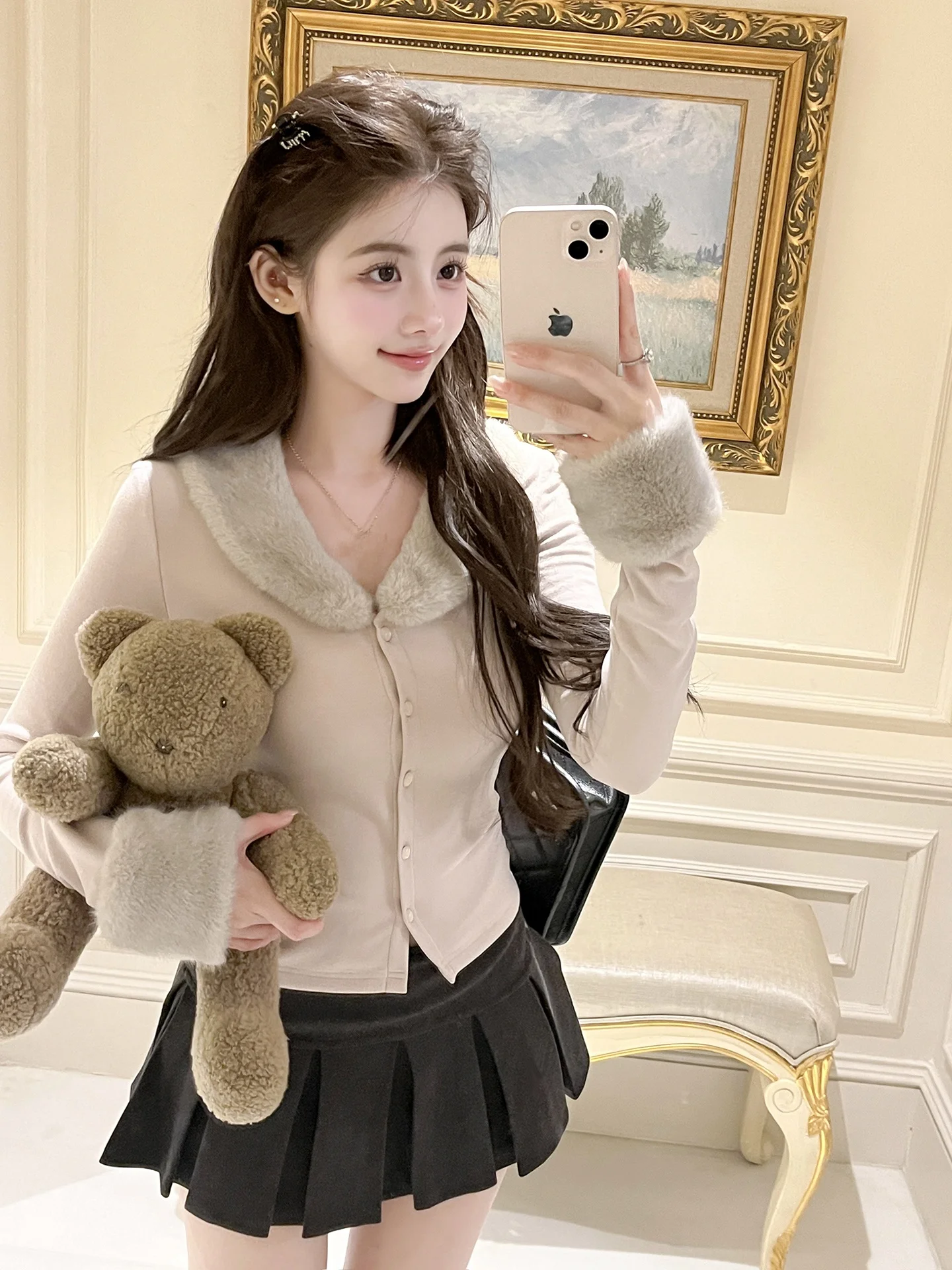 

Экологичная вязаная повседневная верхняя одежда из норки от Ruoyu Ele: женский сарафан с длинными рукавами на пуговицах, зимняя коллекция