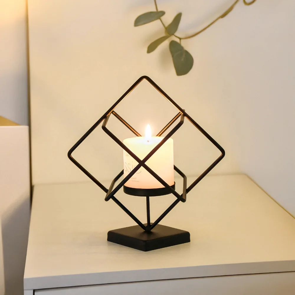 حامل شموع حديدي - ديكور طاولة طعام رومانسي للمطعم/المنزل، قطعة مركزية للإضاءة ذات مزاج عتيق مع سحر ريفي