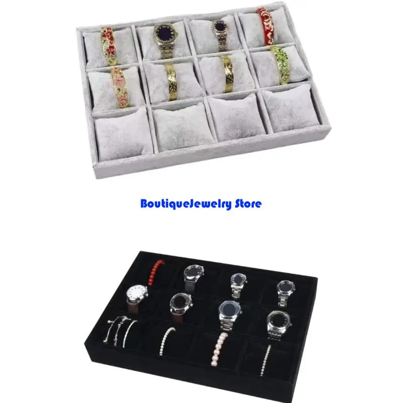 E1PE Flannel Jewelry Display Trays With 12 Adjustable Compartments And Stackable Design For Bracelet Watch Storage