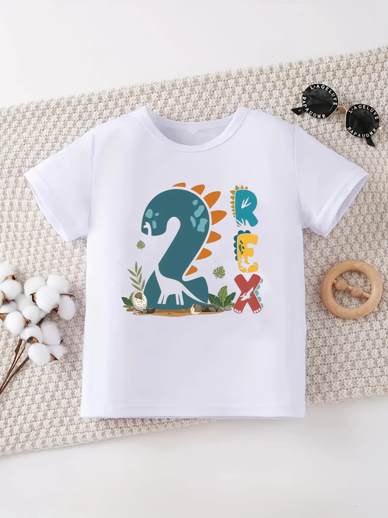 2nd Birthday Rex Printed T Shirt Girls/Boys Kawaii Kids Clothes Summer Short Sleeve T-Shirt Toddler T-Shirt
