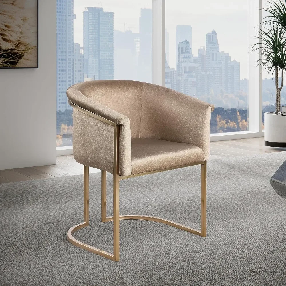 758Beige-C Tierra Collection Modern | Contemporary Upholstered Dining Chair with Luxurious Beige Velvet, Brushed Brass Finish