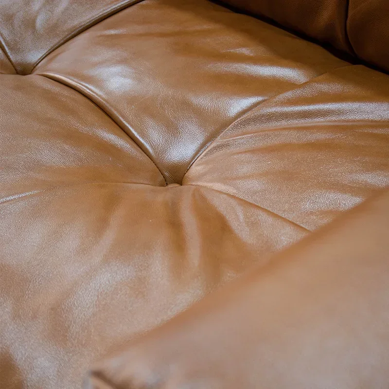 French retro oil wax leather star sofa living room straight three-person small apartment sofa