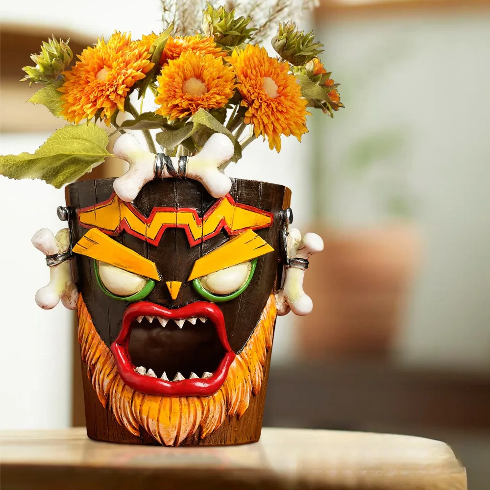 

Уникальный горшок с головкой Тики - забавное украшение для сада, домашний и уличный цветочный горшок с дренажным отверстием для суккулентов и цветов
