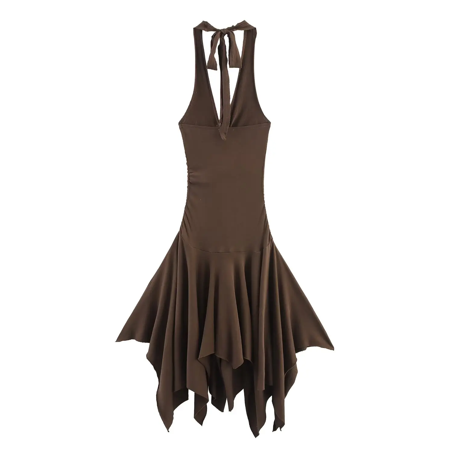KONDALA elegante marrón Sexy moda 2025 Vestidos de mujer borla fiesta sin espalda cuello montado Mini vestido de fiesta plisado Vestidos femeninos