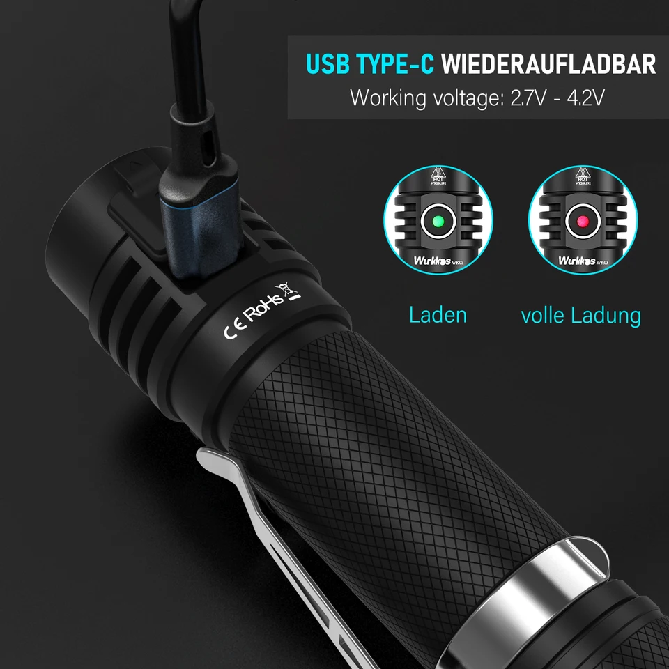 Wurkkos WK03 LED 懐中電灯 18650 トーチ 1800LM ATR ルミナス SST40