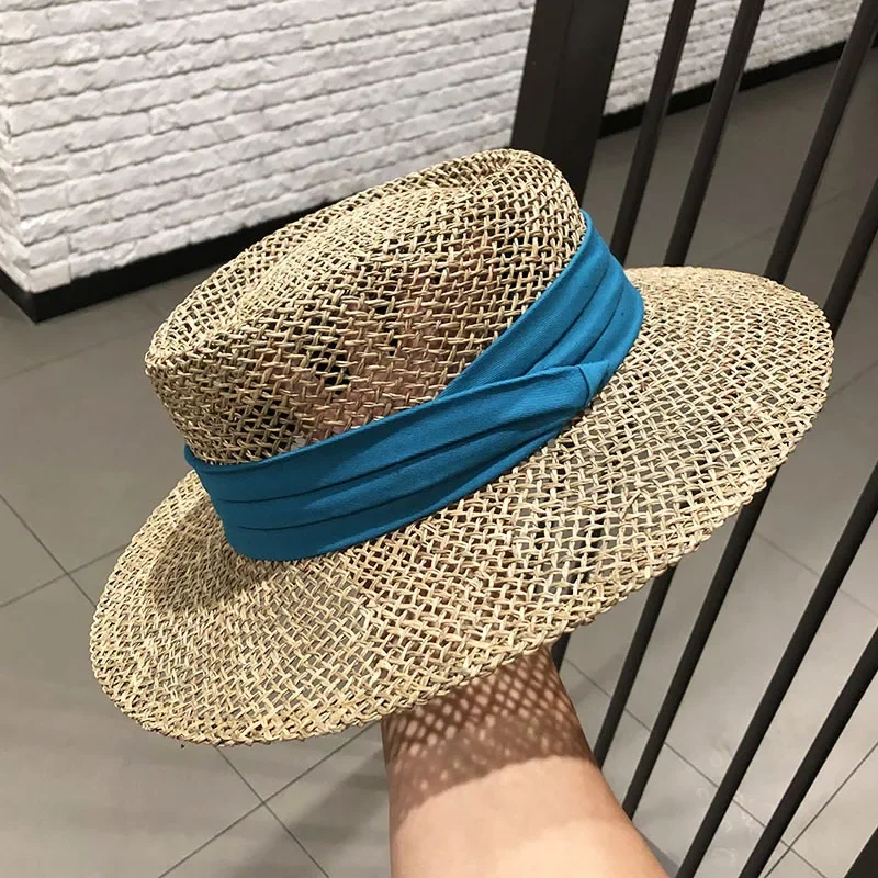Summer Women Luxury Straw Sun Hat Fashion UV Protection French Bump Top Wide Brim Panama Beach Sun Hat For Ladies
