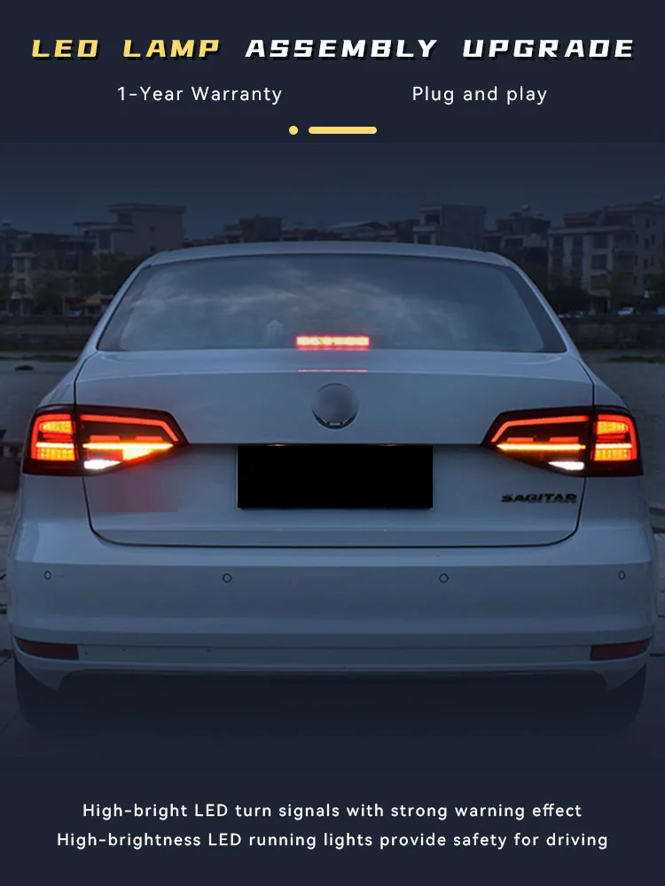 

Tail Light For Volkswagen VW Jetta Sagitar Golf5 2015 2016 2017 2018 Taillight Modified LED High Configuration Dynamic DRL Lamp