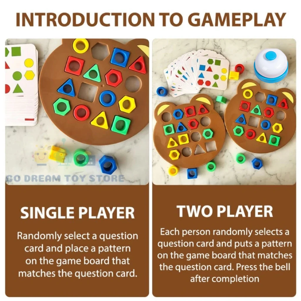 Ursinho forma geométrica cor correspondência 3d quebra-cabeça montessori aprendizagem educacional interativo jogo de batalha brinquedos crianças presente