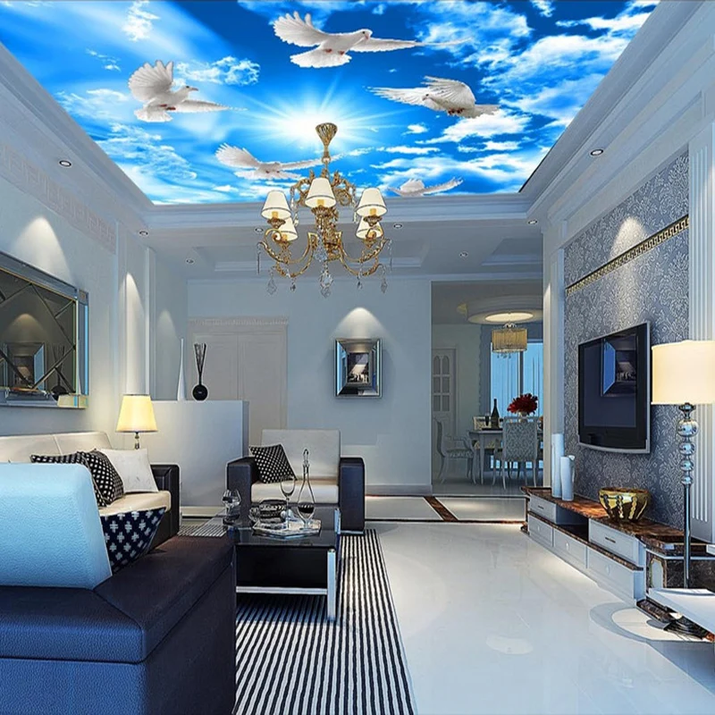 Customized products Blue Sky White Clouds Sunshine Ceiling Mural Wallpaper 3D White Pigeon Zenith Living Room Bedroom Hotel 8d