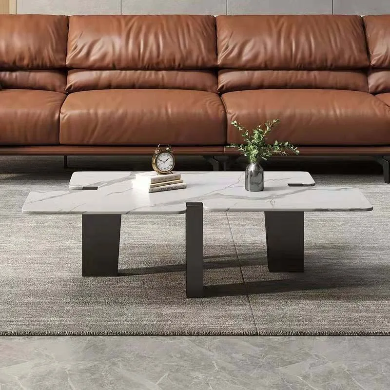 pb-A Light Luxury Italian Modern Minimalist Creative Living Room With Irregular-Shaped Stainless Steel Rock Plate Coffee Table
