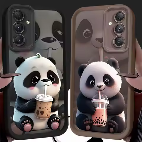 Drink Tea Milk Panda Case for Samsung Galaxy A55 A15 A35 A25 A05 A05S 5G A24 A13 A23 A12 A22 A32 A52 A52S A71 A72 A51 4G Cover