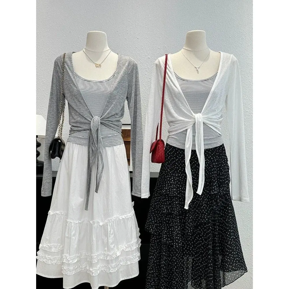 plus Size Long Sleeve Wrap Shoulder Sun Protection Air Conditioner Cover up Women's Fashion Slimming Summer New Style Top
