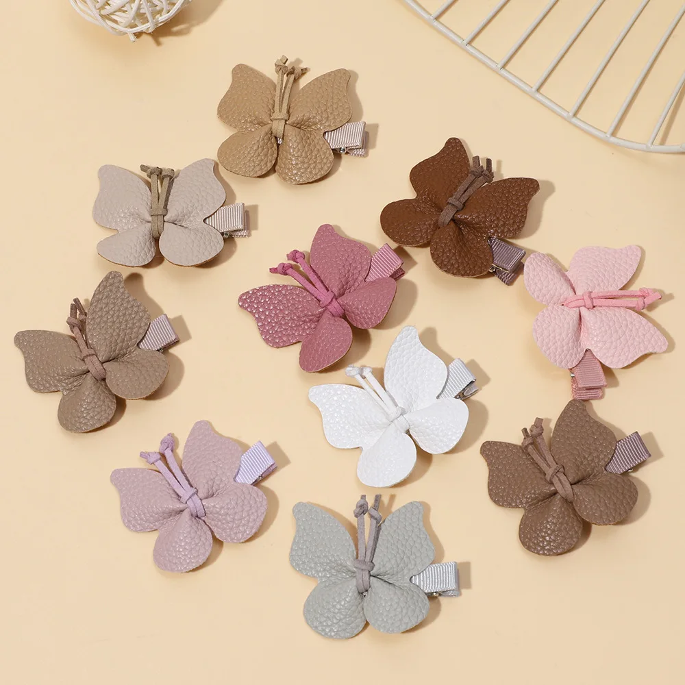 

30 Pcs/Lot, PU Leather Butterfly Hair Bow Clips Baby Hairpins Holiday Gift Girls Hair Accessories