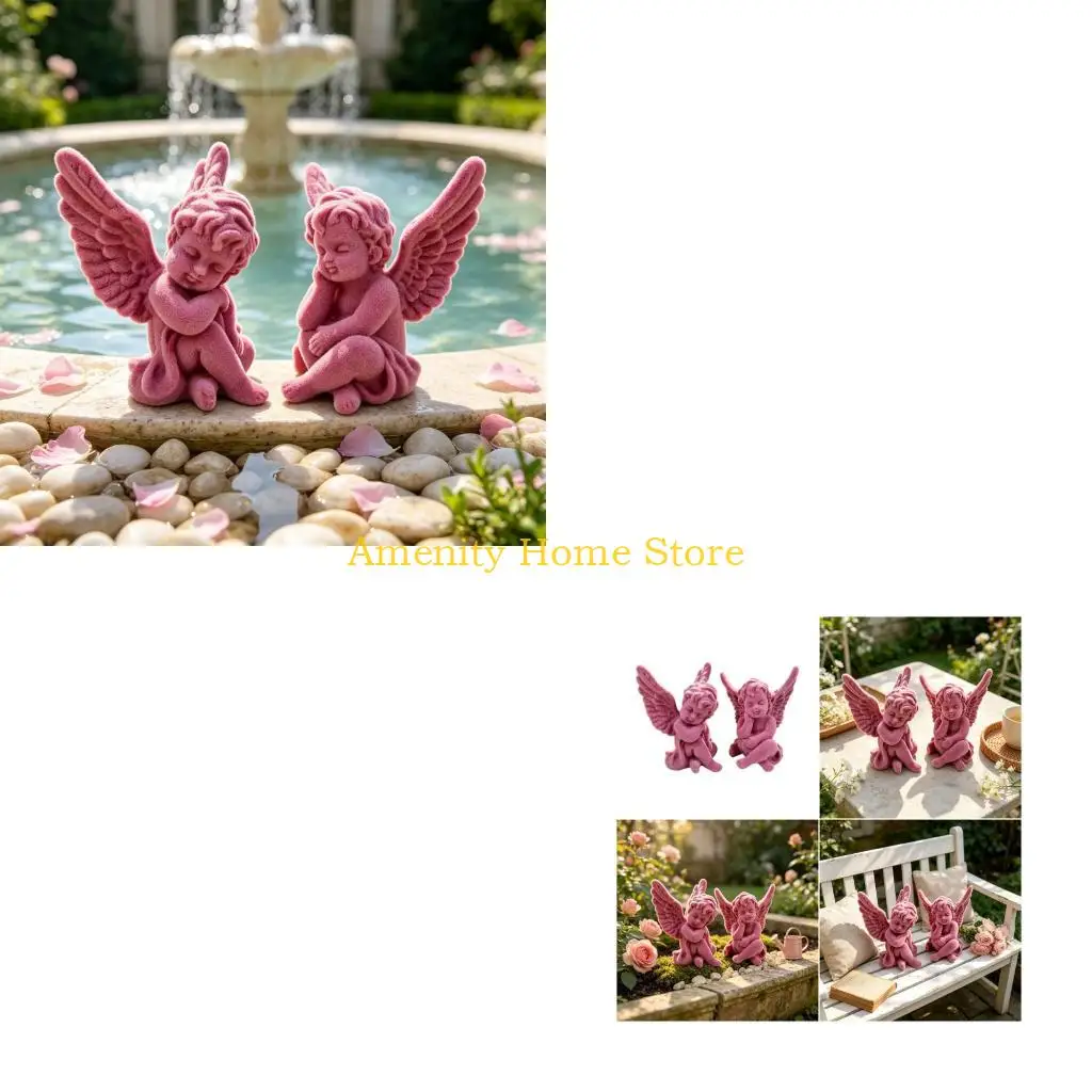 F26C Angel Figure Set of 2 with Pink Finish for Porch and Garden Use
