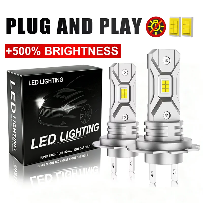 2pc NEW H7 LED Bulbs 60W 12000LM Fanless Head Lamp Wireless Mini Size for Car Headlight CSP LED Bulb 6500K Xenon White