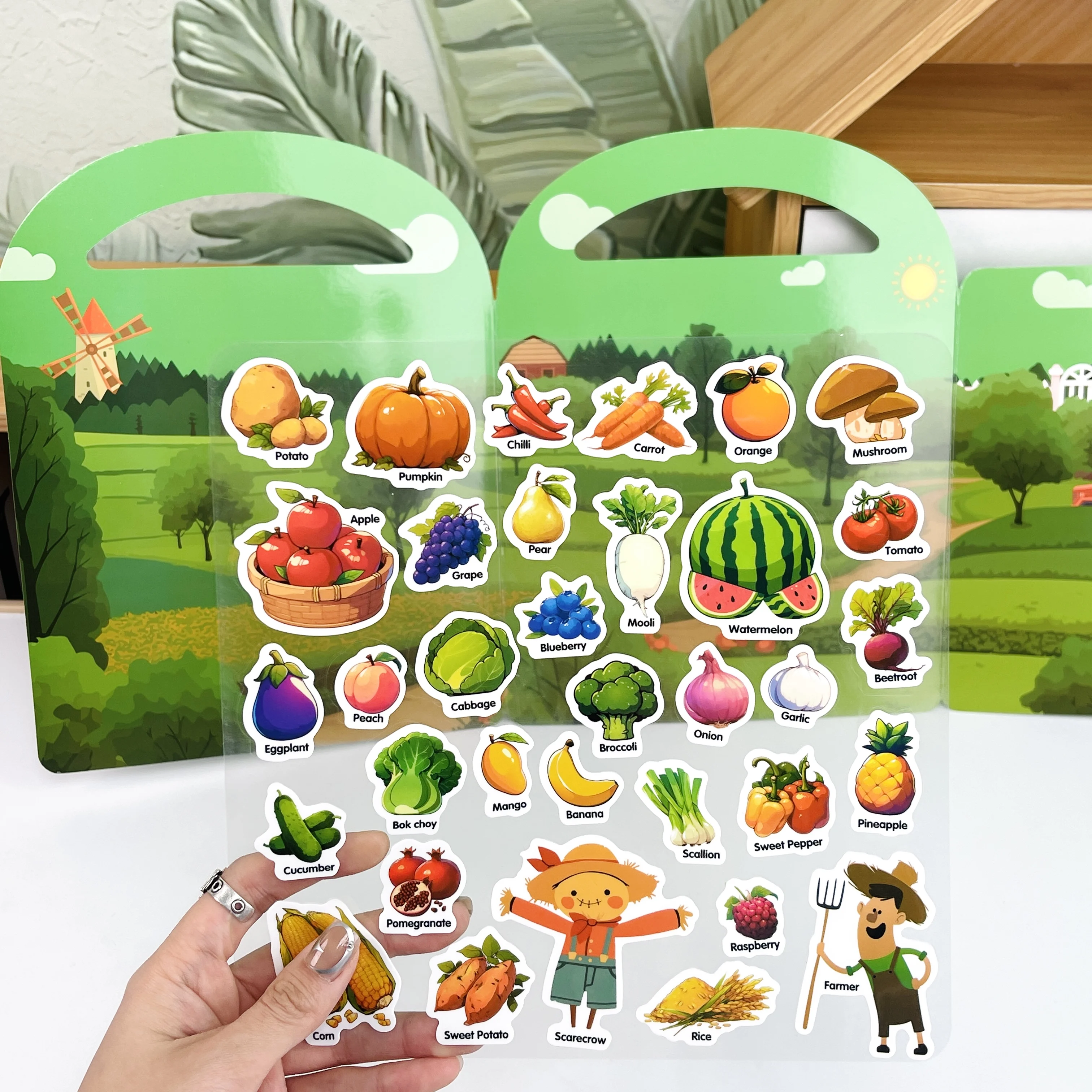 Children\'s Waterproof Cartoon Sticker Toy Book, Washable and Reusable Stickers, Animal, Fruit Garden, Dinosaur, Transportation, Human Body Themed