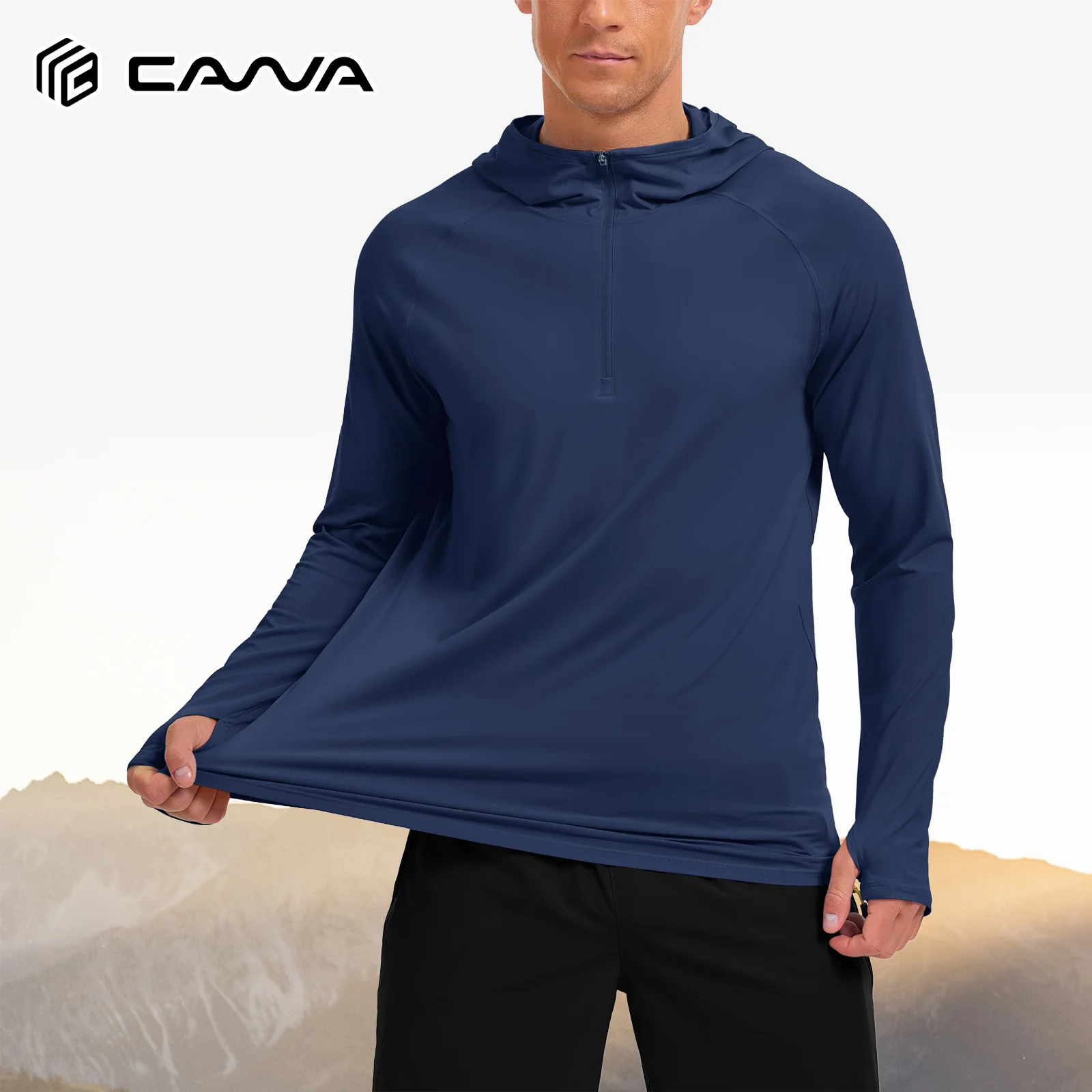 Herren-Sonnenhoodie UPF 50+ Langarm-UV-Schutzshirt mit Viertelreißverschluss, schnell trocknender Rashguard zum Surfen, Angeln, Wandern