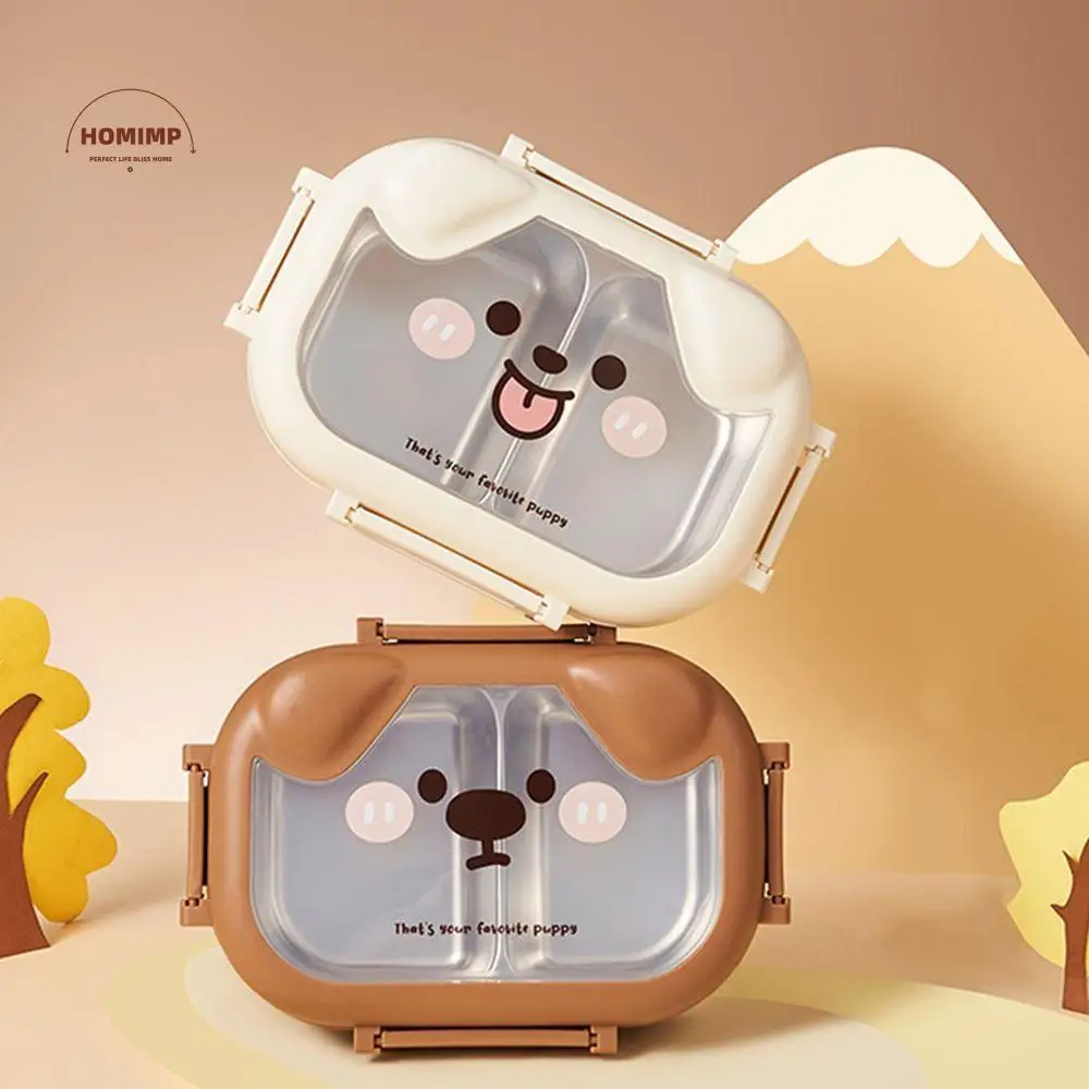

Cartoon Divides Food Container Leak-proof Puppy Shape Fresh-Keeping Box 2 Compartment Stainless Steel Lunch Container Tableware