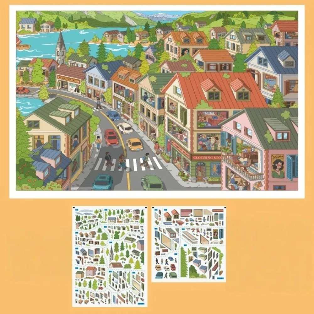 PET 3D Miniature Stickers Cyber ​​Future Street Scene DIY Scene Stickers The Way Home Die-cut Stacking Stickers Creative Crafts