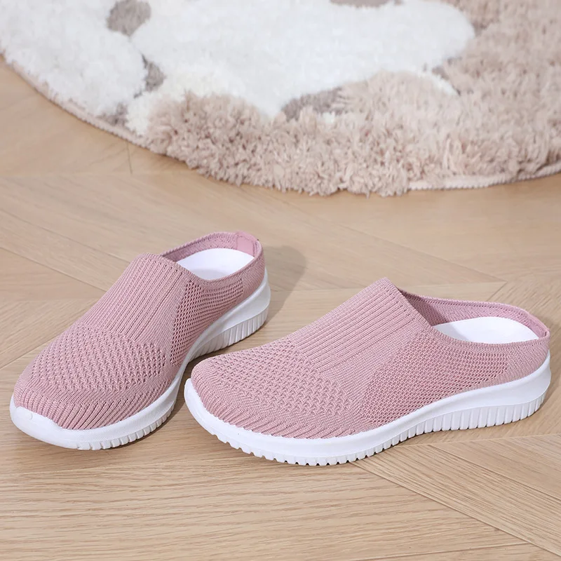 Atmungsaktive Damen-Strickmules zum Hineinschlüpfen, rückenfreie Gehschuhe mit weicher Sohle, bequeme Sommerschuhe für ältere Mütter, lässige Mesh-Slipper – Detail 5