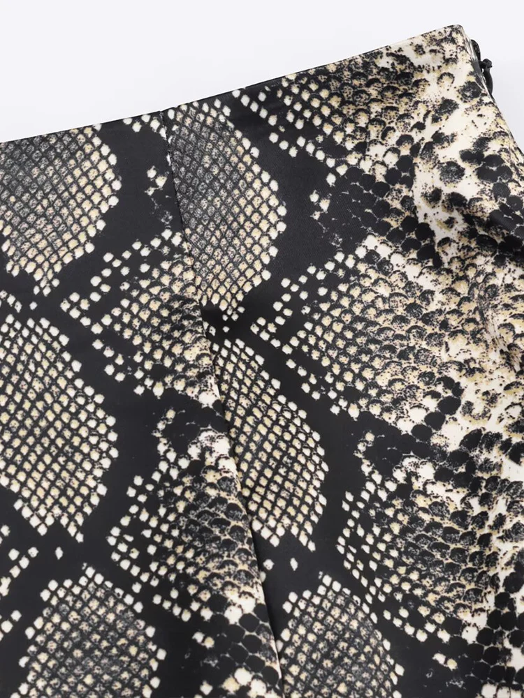 European and American style autumn new fashion trend women's clothing animal print mid-waist textured midi skirt