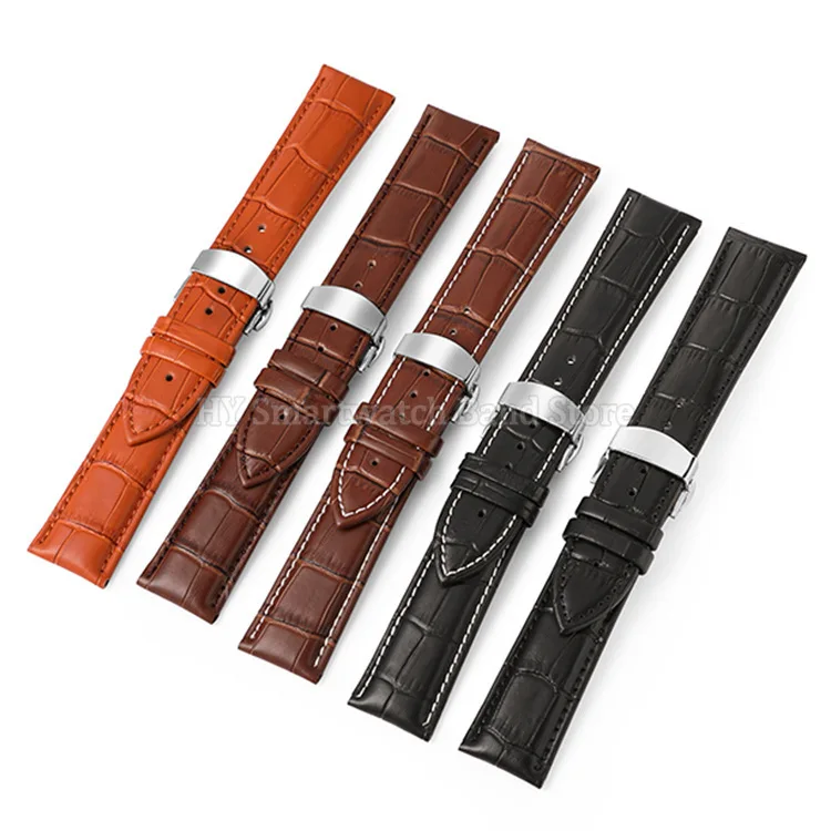 16mm 18mm 20mm 22mm 24mm Leather Watch Strap Replacement Men Women Wrist Band Waterproof Sport Bracelet Solid Folding Buckle