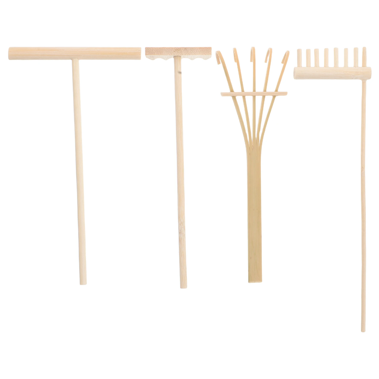 

4 Pcs Garden Tools Set Wooden Zen Sand Table Bamboo Miniature Tabletop Accessories Home Office Decor Rakes Decorative Garden