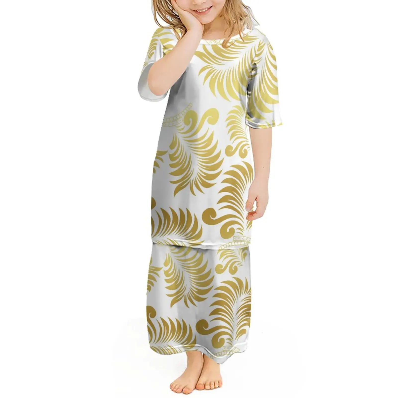 Hot Selling Girls Puletasi Summer Kids Dress Girls Set Dress Elegant Temperament Dress Party Wholesale Polynesian Kids Dress