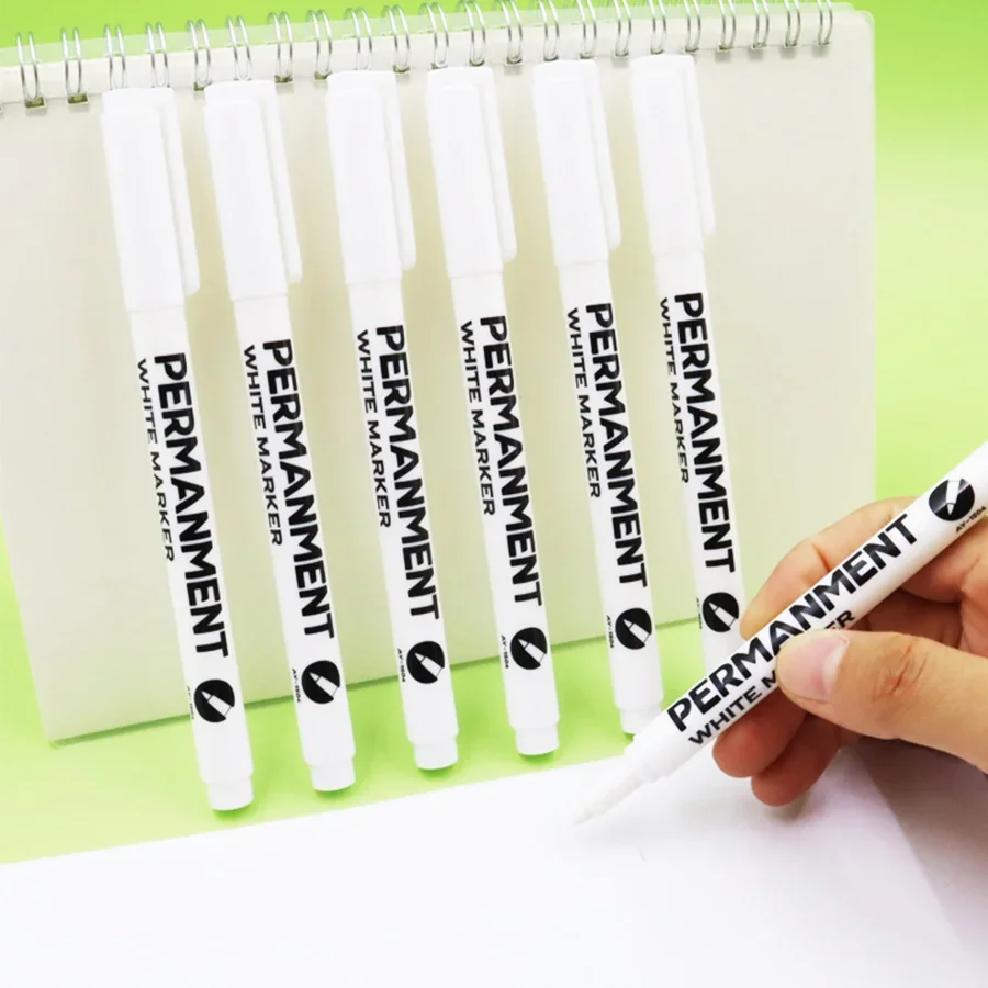 4/5/6pcs White Permanent Marker Pens Fine Tip Oil-Based Art Drawings on Wood Leather Graffiti Markers Stationery for Art Writing