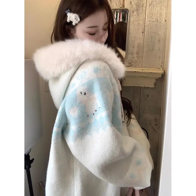 

cute embroidery sweater coat Women's Clothing autumn winter sweet knit Outerwear cardigan Warm Coat Vintage Jacket elegance